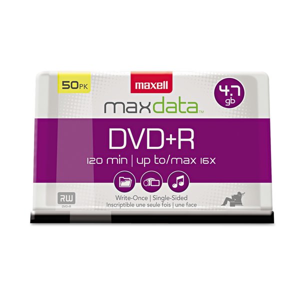 Maxell DVD+RDiscs, 4.7GB, Spindle, 50, PK50 639013